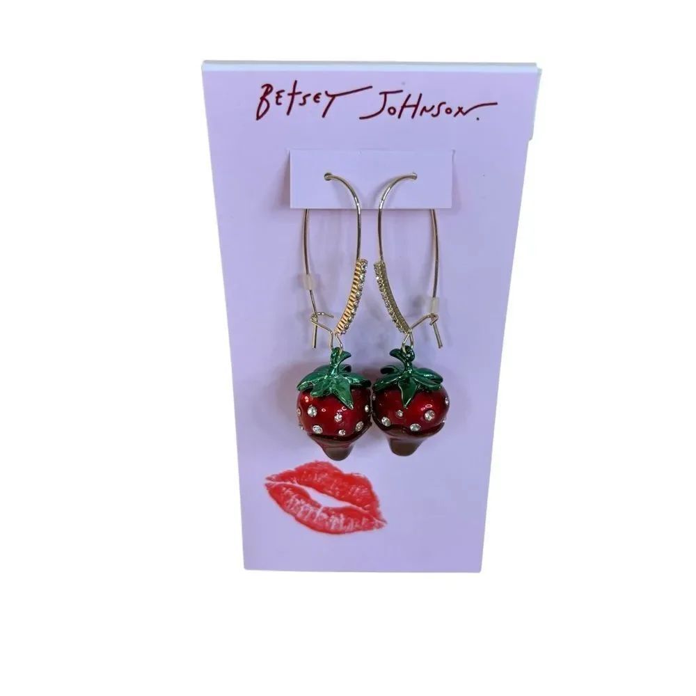 Betsey Johnson Chocolate Dipped Strawberry Dangle Earrings.